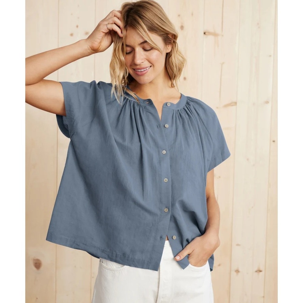 Jenni Kayne Willow Blouse Vintage Blue Cotton‎ Linen Boxy Relaxed Coastal Beach